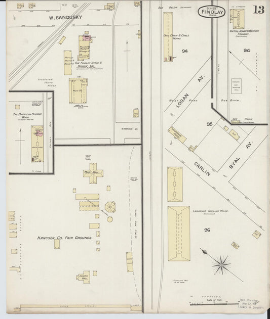 Sanborn Fire Insurance Map from Findlay, Hancock County, Ohio (1887), Sheet #0013 - Historic Sanborn Fire Insurance Map Print, vintage old map wall art, antique decor, genealogy gift, Ohio Ohio map
