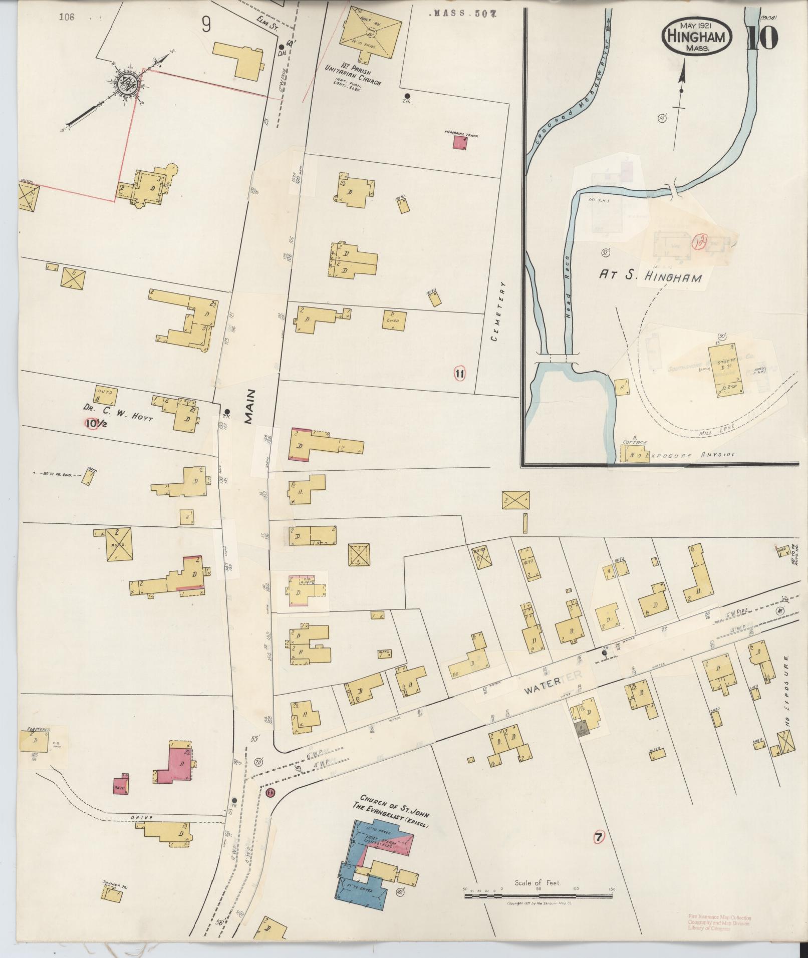 Sanborn Fire Insurance Map from Hingham, Plymouth County, Massachusetts (1948), Sheet #0010 - Historic Sanborn Fire Insurance Map Print, vintage old map wall art, antique decor, genealogy gift, Massachusetts Massachusetts map