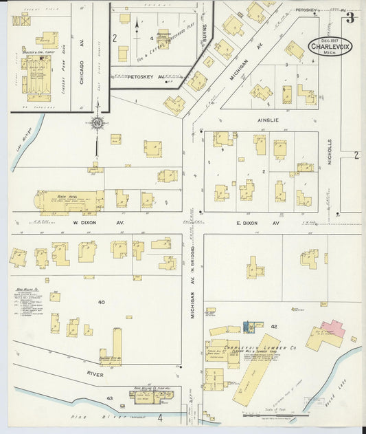 Sanborn Fire Insurance Map from Charlevoix, Charlevoix County, Michigan (1917), Sheet #0003 - Historic Sanborn Fire Insurance Map Print, vintage old map wall art, antique decor, genealogy gift, Michigan Michigan map