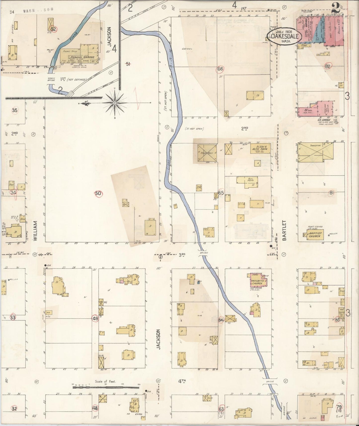 Sanborn Fire Insurance Map from Oakesdale, Whitman County, Washington (1931), Sheet #0002 - Complete Map Set gallery image, historic Sanborn map, vintage wall art, Washington Washington