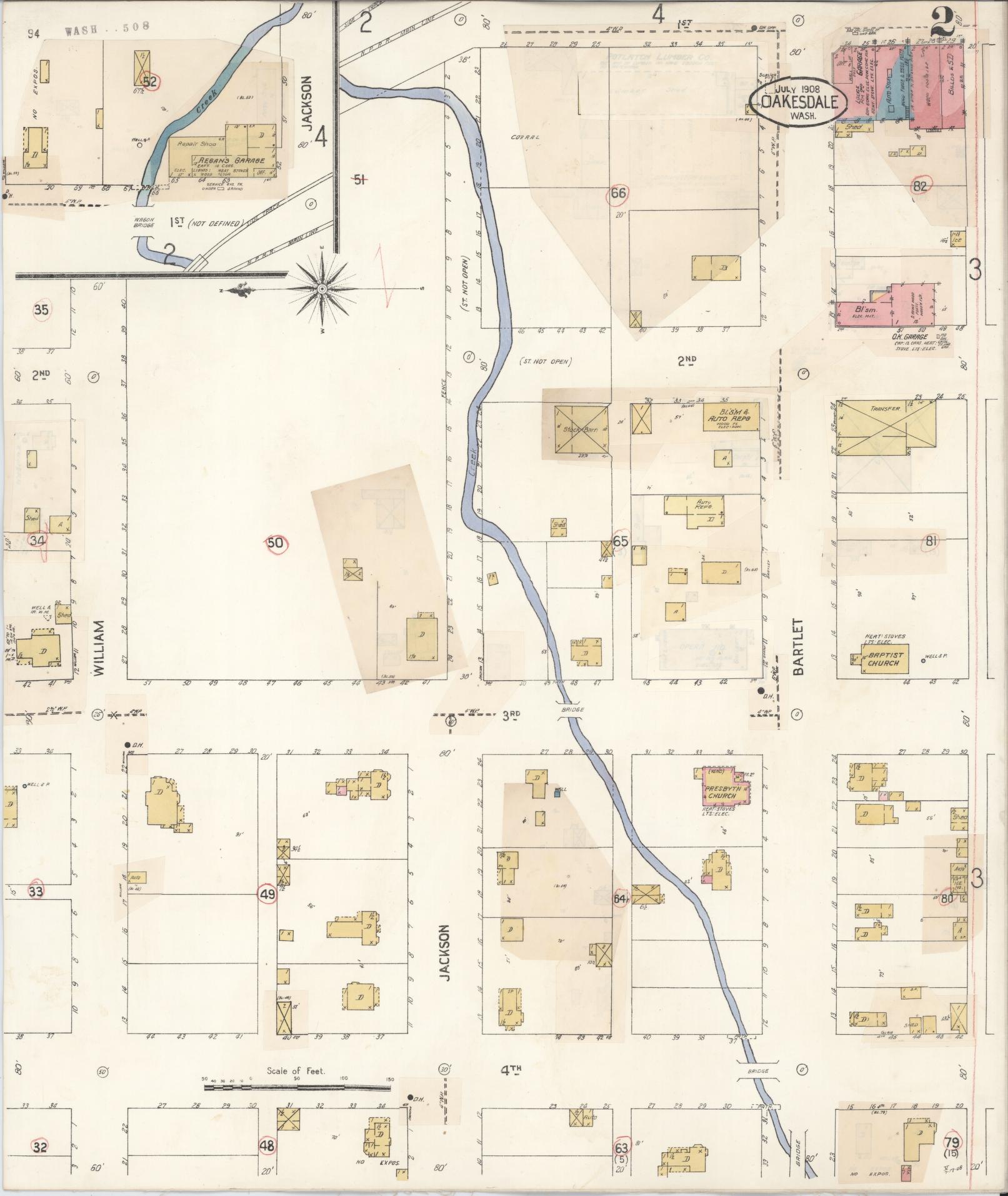 Sanborn Fire Insurance Map from Oakesdale, Whitman County, Washington (1931), Sheet #0002 - Complete Map Set gallery image, historic Sanborn map, vintage wall art, Washington Washington
