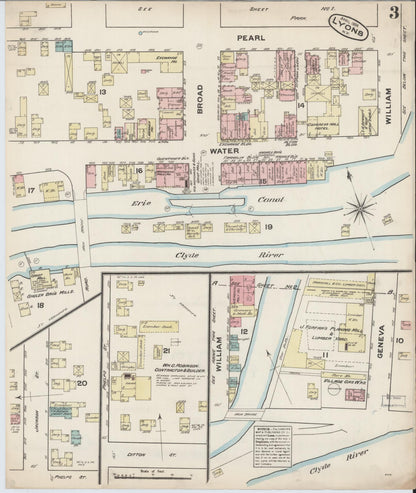 Sanborn Fire Insurance Map from Lyons, Wayne County, New York (1884), Sheet #0003 - Historic Sanborn Fire Insurance Map Print, vintage old map wall art, antique decor, genealogy gift, New York New York map