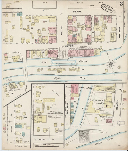 Sanborn Fire Insurance Map from Lyons, Wayne County, New York (1884), Sheet #0003 - Historic Sanborn Fire Insurance Map Print, vintage old map wall art, antique decor, genealogy gift, New York New York map