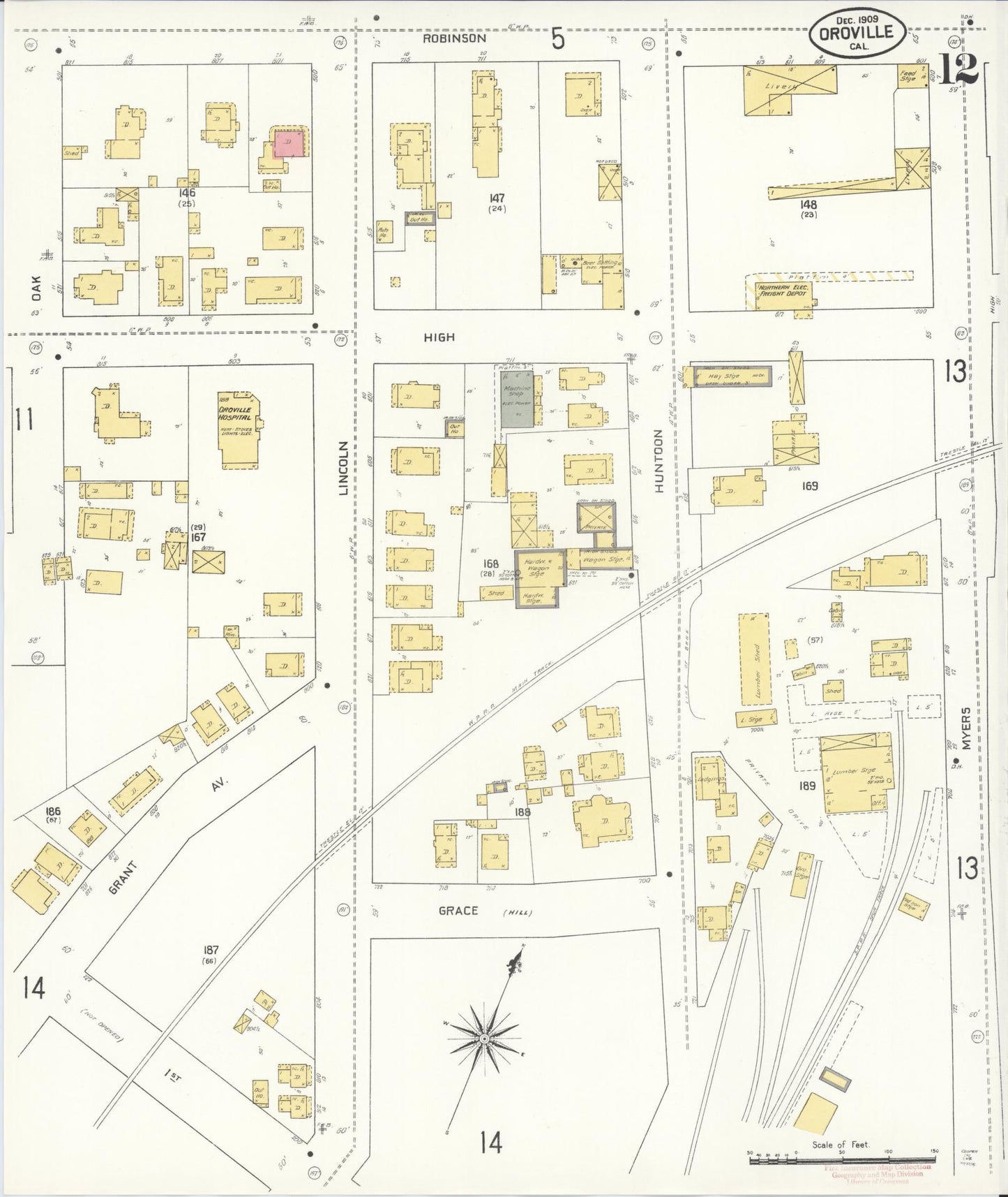 Sanborn Fire Insurance Map from Oroville, Butte County, California (1909), Sheet #0012 - Complete Map Set gallery image, historic Sanborn map, vintage wall art, California California