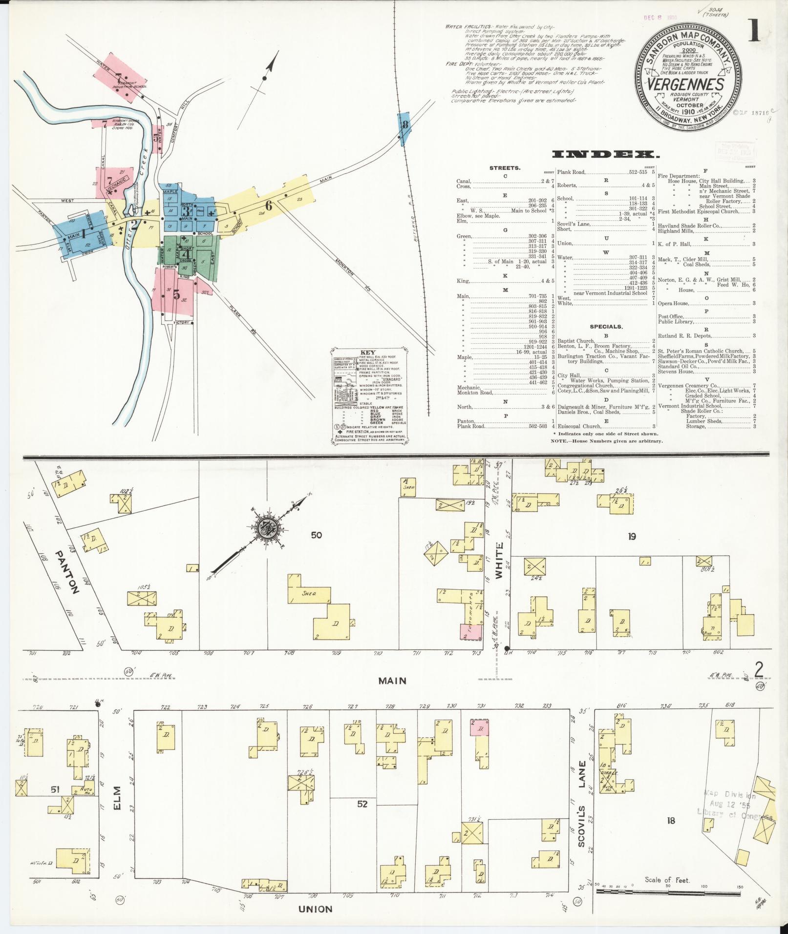 Sanborn Fire Insurance Map from Vergennes, Addison County, Vermont. (1910) – Historic Sanborn Fire Insurance Map Print
