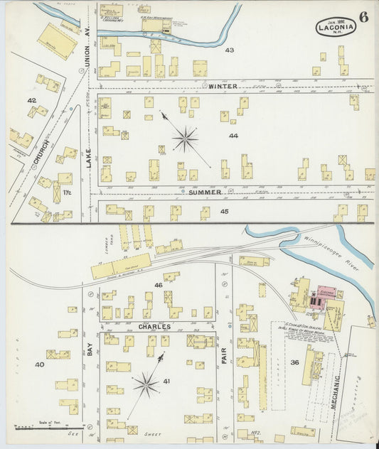 Sanborn Fire Insurance Map from Laconia, Belknap County, New Hampshire (1892), Sheet #0006 - Historic Sanborn Fire Insurance Map Print, vintage old map wall art, antique decor, genealogy gift, New Hampshire New Hampshire map