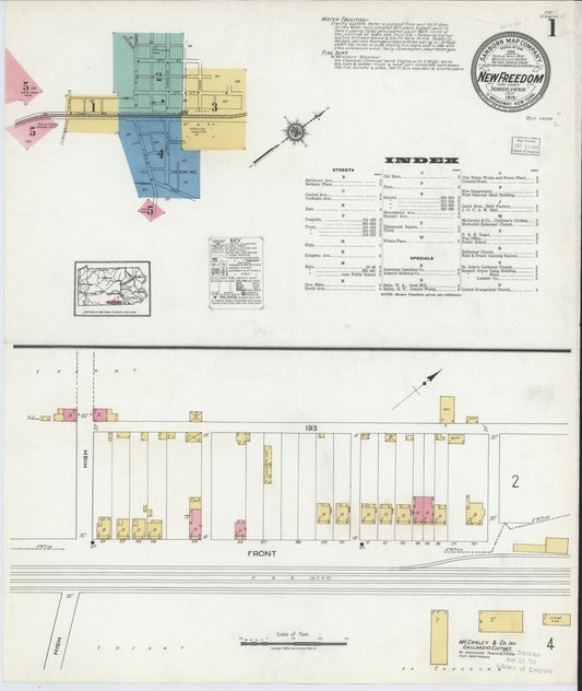 Sanborn Fire Insurance Map from New Freedom, York County, Pennsylvania (1919), Sheet #0001 - Historic Sanborn Fire Insurance Map Print, vintage old map wall art, antique decor, genealogy gift, Pennsylvania Pennsylvania map