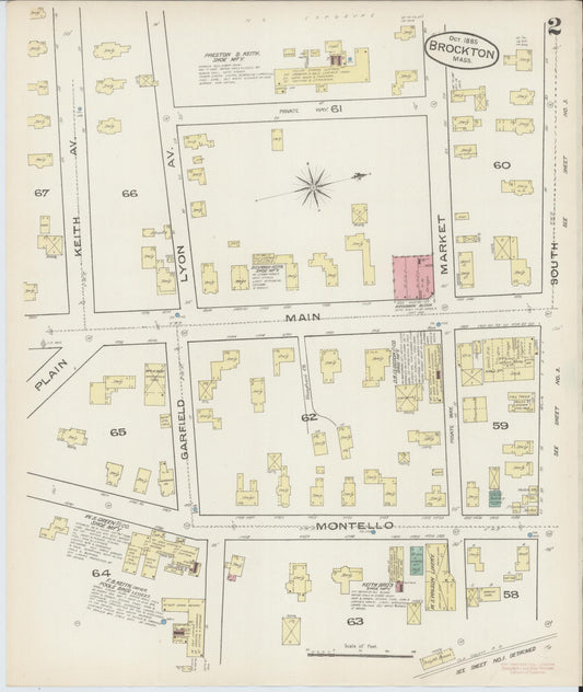 Sanborn Fire Insurance Map from Brockton, Plymouth County, Massachusetts (1885), Sheet #0002 - Historic Sanborn Fire Insurance Map Print, vintage old map wall art, antique decor, genealogy gift, Massachusetts Massachusetts map
