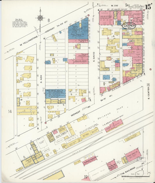 Sanborn Fire Insurance Map from Casper, Natrona County, Wyoming (1921), Sheet #0016 - Historic Sanborn Fire Insurance Map Print, vintage old map wall art, antique decor, genealogy gift, Wyoming Wyoming map