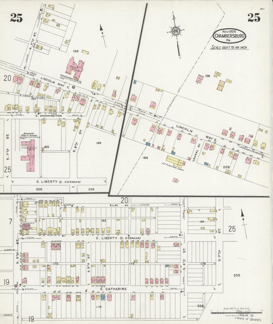 Sanborn Fire Insurance Map from Chambersburg, Franklin County, Pennsylvania (1924), Sheet #0025 - Historic Sanborn Fire Insurance Map Print, vintage old map wall art, antique decor, genealogy gift, Pennsylvania Pennsylvania map