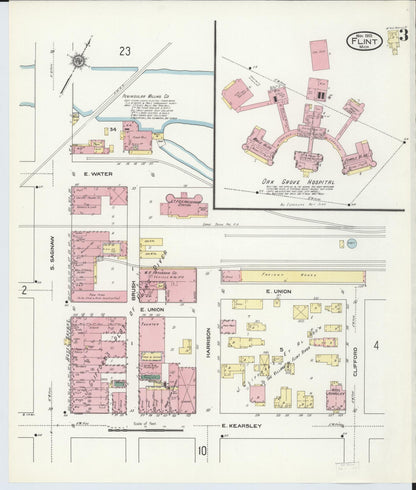 Sanborn Fire Insurance Map from Flint, Genesee County, Michigan (1909), Sheet #0003 - Historic Sanborn Fire Insurance Map Print, vintage old map wall art, antique decor, genealogy gift, Michigan Michigan map