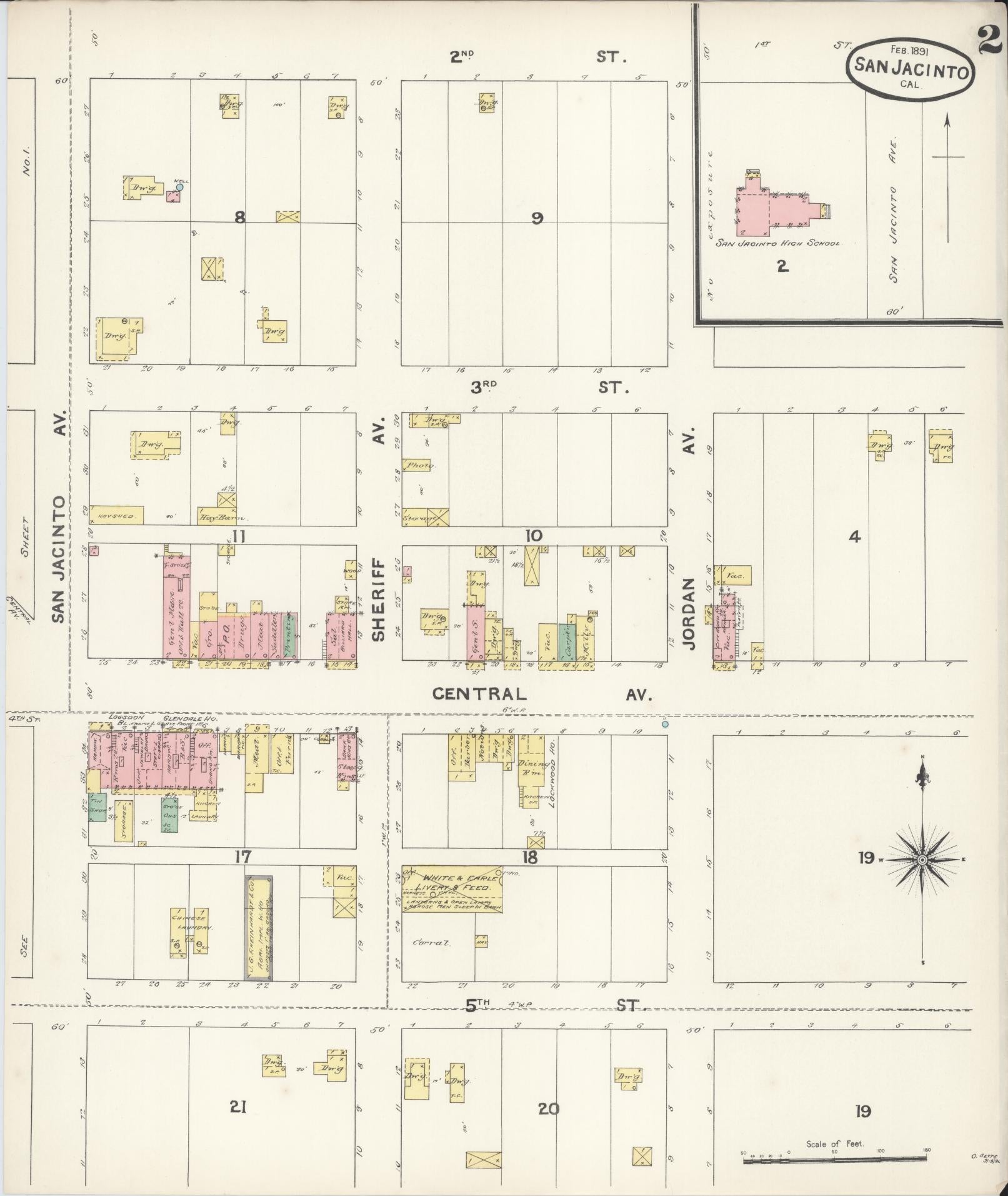 Sanborn Fire Insurance Map from San Jacinto, Riverside County, California (1891), Sheet #0002 - Complete Map Set gallery image, historic Sanborn map, vintage wall art, California California