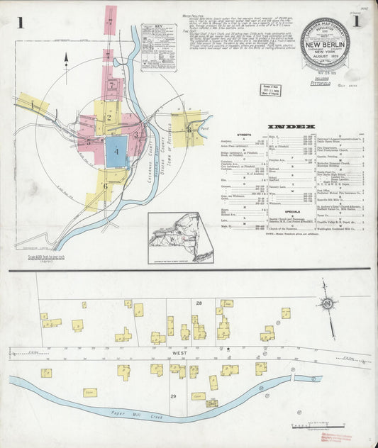 Sanborn Fire Insurance Map from New Berlin, Chenango County, New York (1929), Sheet #0001 - Complete Map Set gallery image, historic Sanborn map, vintage wall art, New York New York