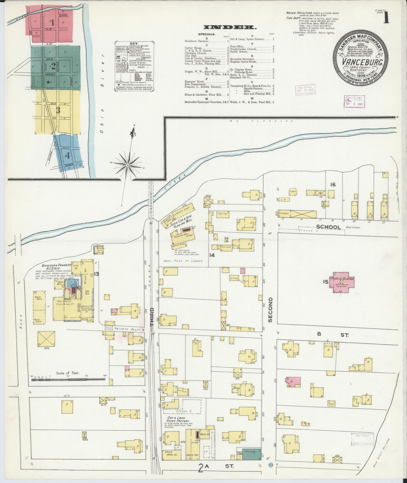 Sanborn Fire Insurance Map from Vanceburg, Lewis County, Kentucky (1909), Sheet #0001 - Historic Sanborn Fire Insurance Map Print, vintage old map wall art, antique decor, genealogy gift, Kentucky Kentucky map