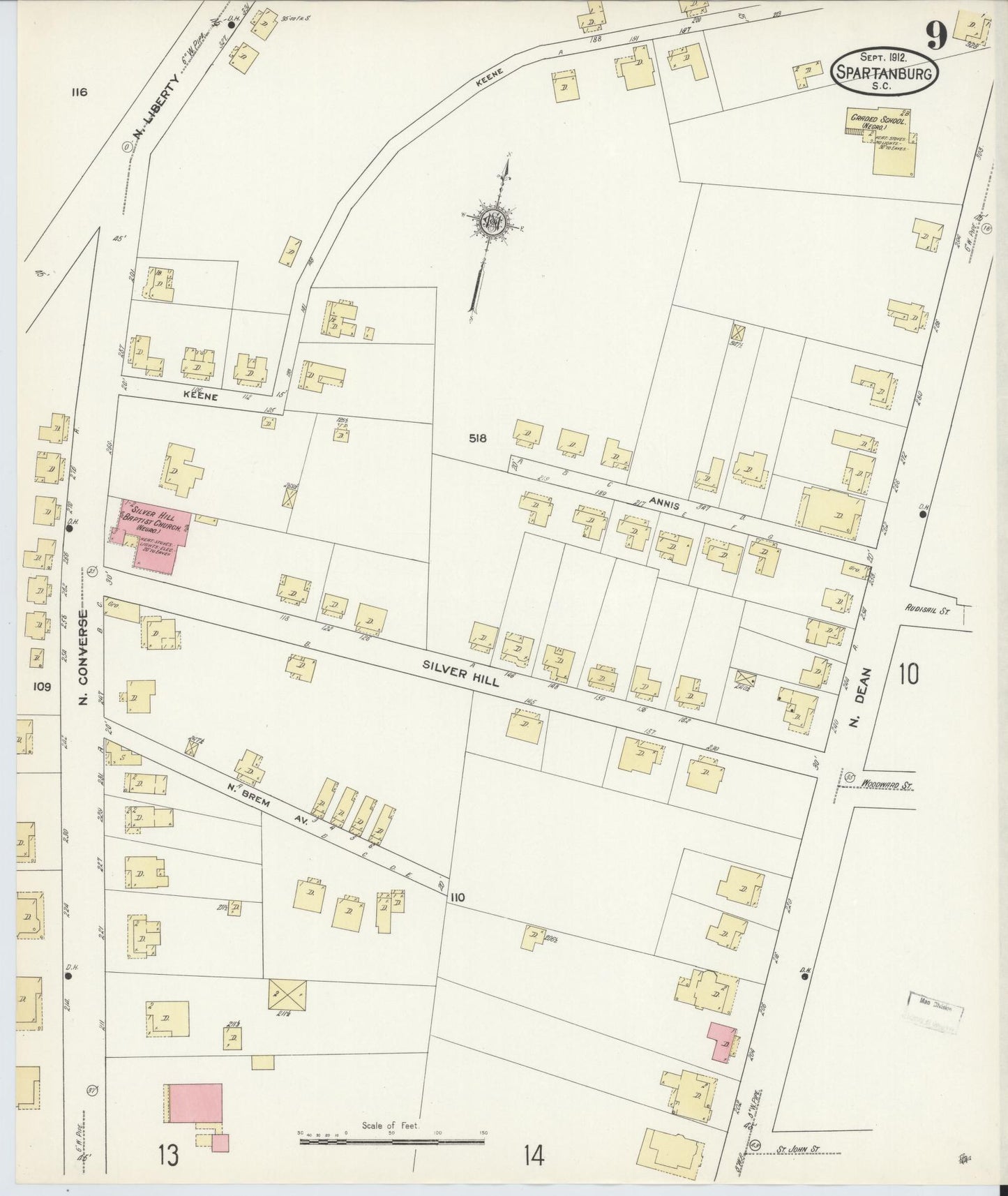 Sanborn Fire Insurance Map from Spartanburg, Spartanburg County, South Carolina (1912), Sheet #0009 - Complete Map Set gallery image, historic Sanborn map, vintage wall art, South Carolina South Carolina