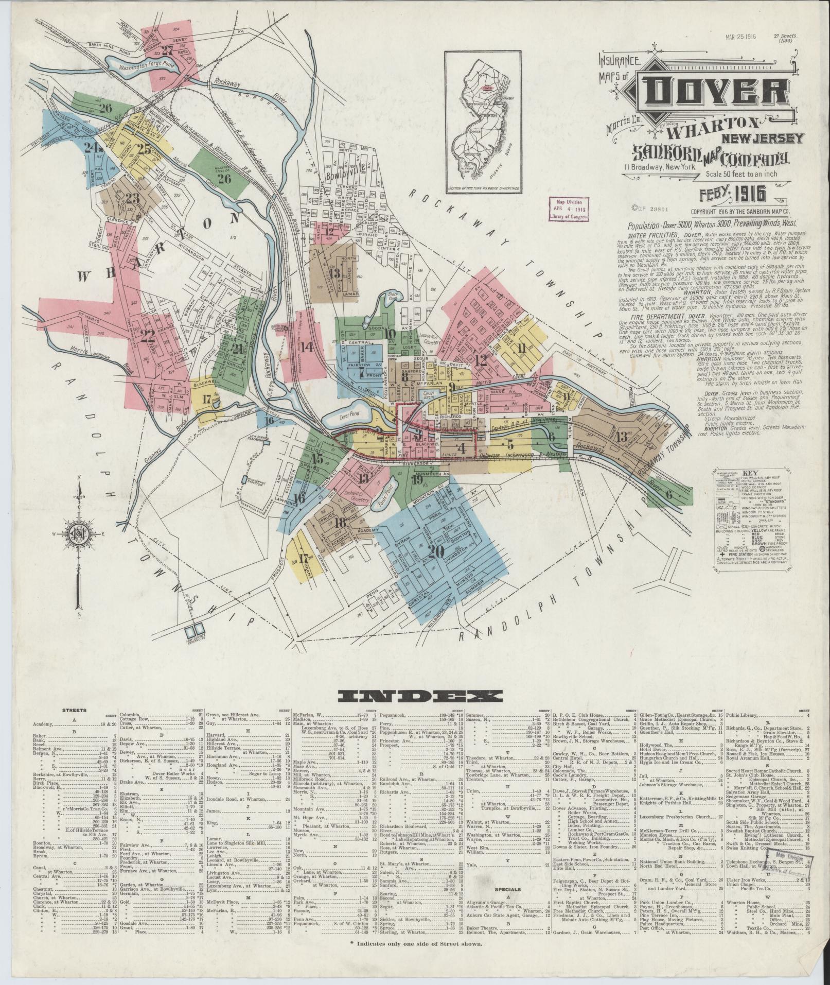 Sanborn Fire Insurance Map from Dover, Morris County, New Jersey. (1916) – Historic Sanborn Fire Insurance Map Print