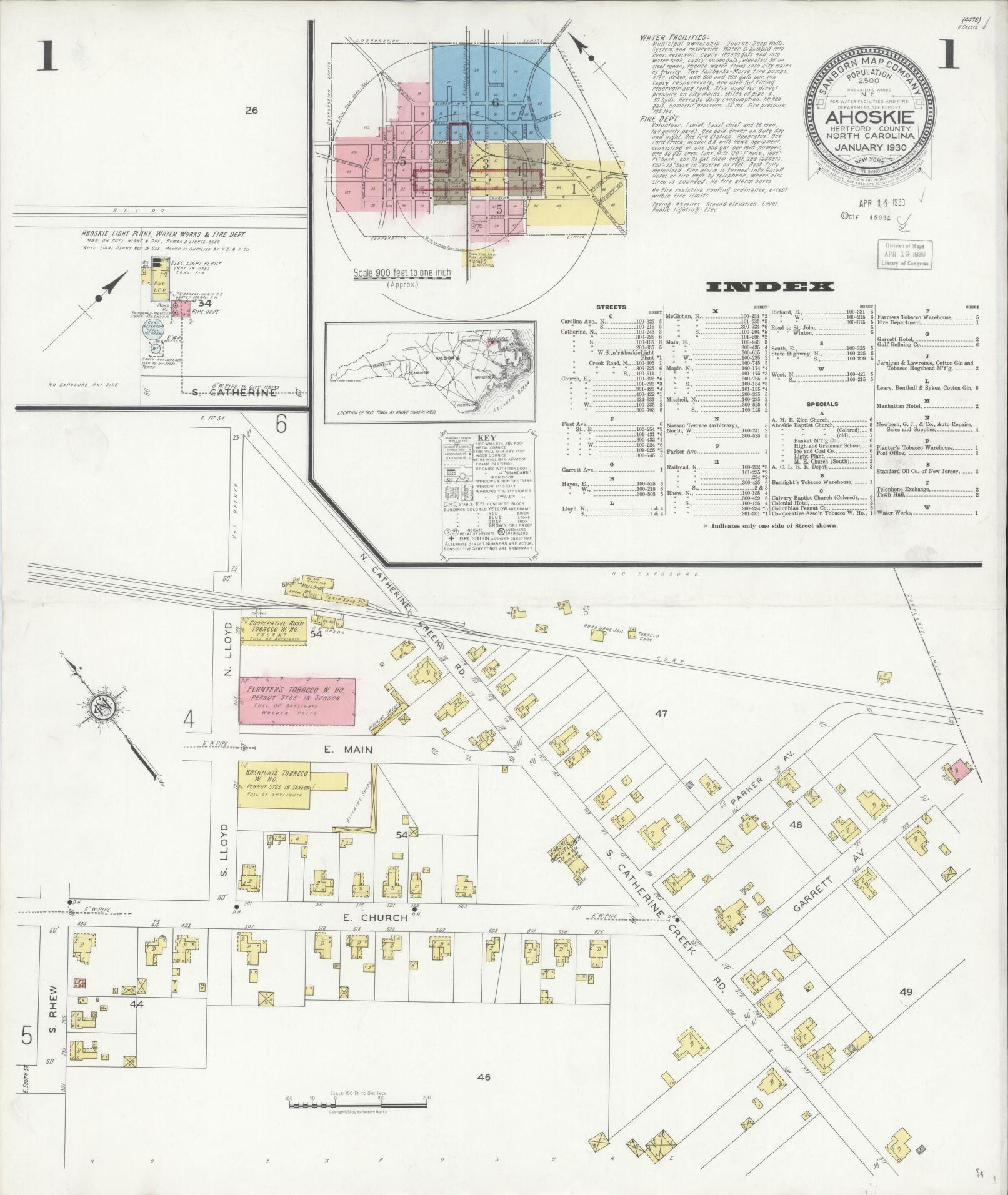 Sanborn Fire Insurance Map from Ahoskie, Hertford County, North Carolina. (1930) – Historic Sanborn Fire Insurance Map Print
