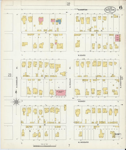 Sanborn Fire Insurance Map from Denison, Grayson County, Texas (1903), Sheet #0006 - Historic Sanborn Fire Insurance Map Print, vintage old map wall art, antique decor, genealogy gift, Texas Texas map
