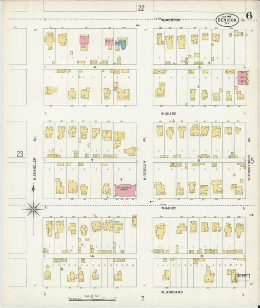 Sanborn Fire Insurance Map from Denison, Grayson County, Texas (1903), Sheet #0006 - Historic Sanborn Fire Insurance Map Print, vintage old map wall art, antique decor, genealogy gift, Texas Texas map