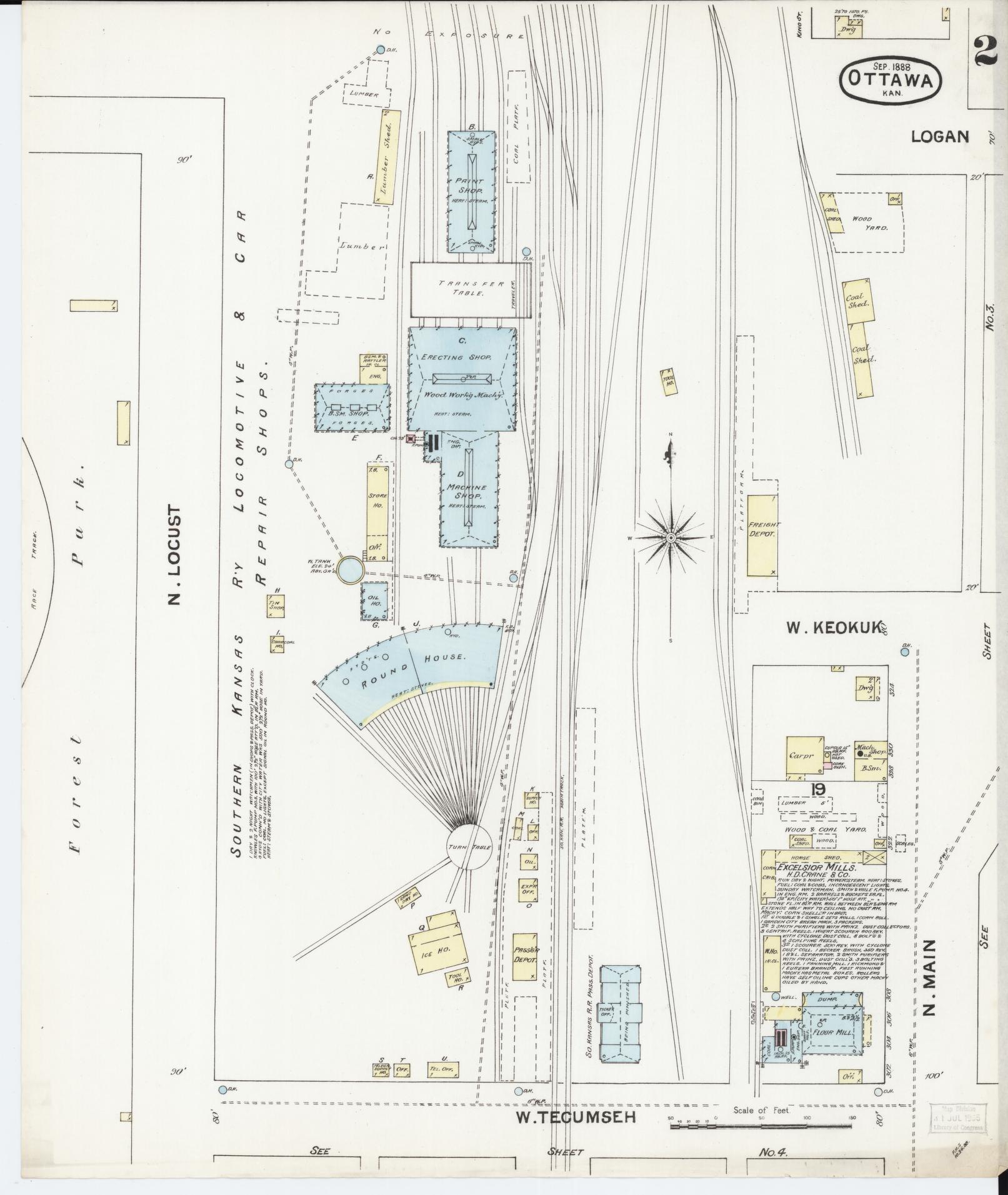 Sanborn Fire Insurance Map from Ottawa, Franklin County, Kansas (1888), Sheet #0002 - Complete Map Set gallery image, historic Sanborn map, vintage wall art, Kansas Kansas