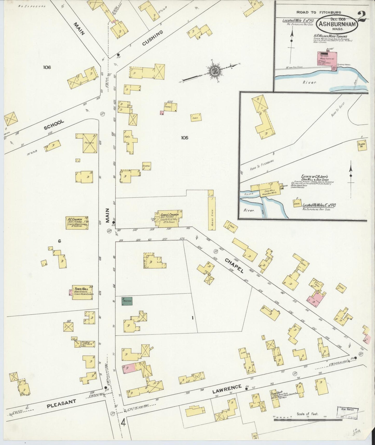 Sanborn Fire Insurance Map from Ashburnham, Worcester County, Massachusetts (1909), Sheet #0002 - Complete Map Set gallery image, historic Sanborn map, vintage wall art, Massachusetts Massachusetts