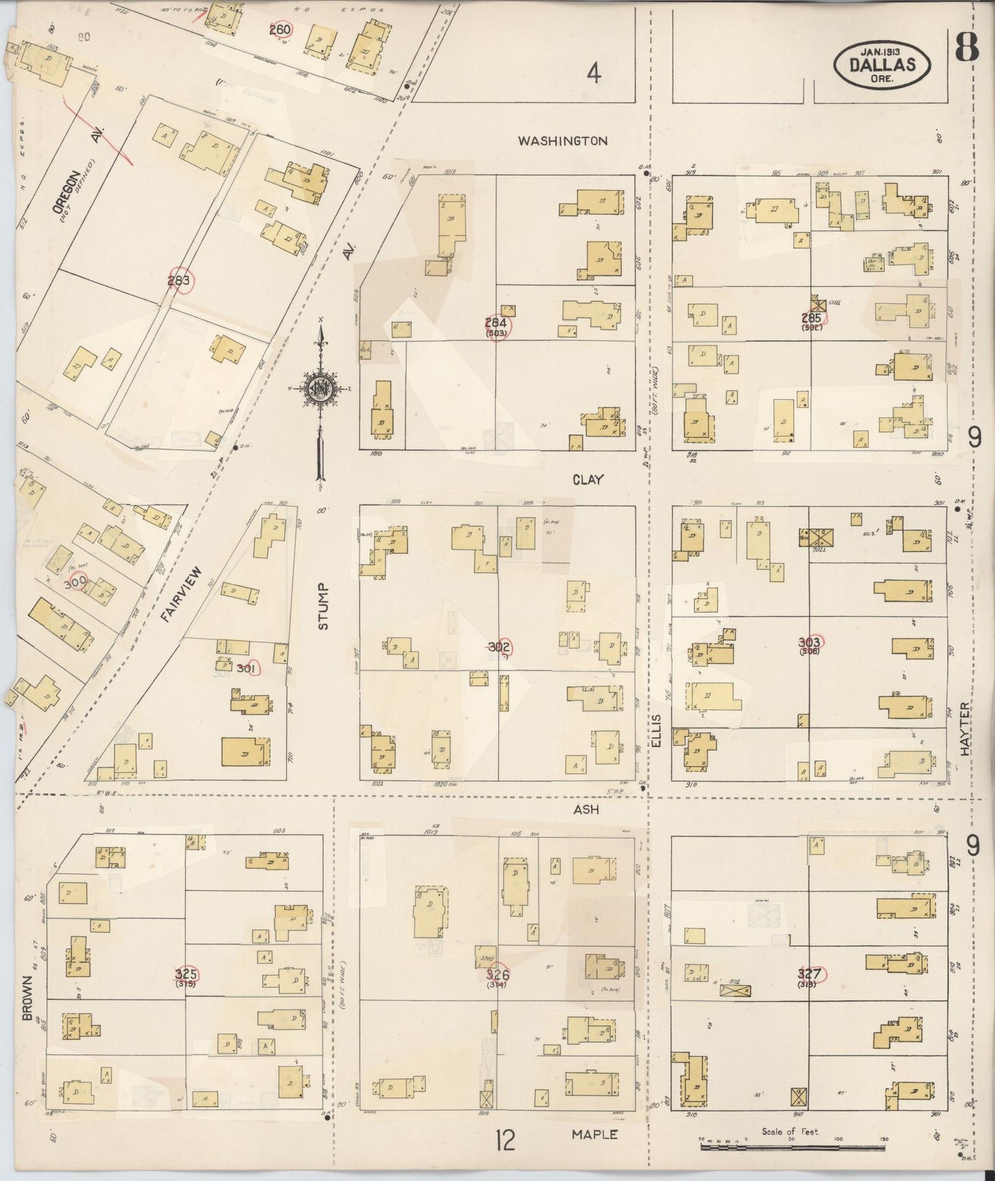 Sanborn Fire Insurance Map from Dallas, Polk County, Oregon (1939), Sheet #0008 - Historic Sanborn Fire Insurance Map Print, vintage old map wall art, antique decor, genealogy gift, Oregon Oregon map