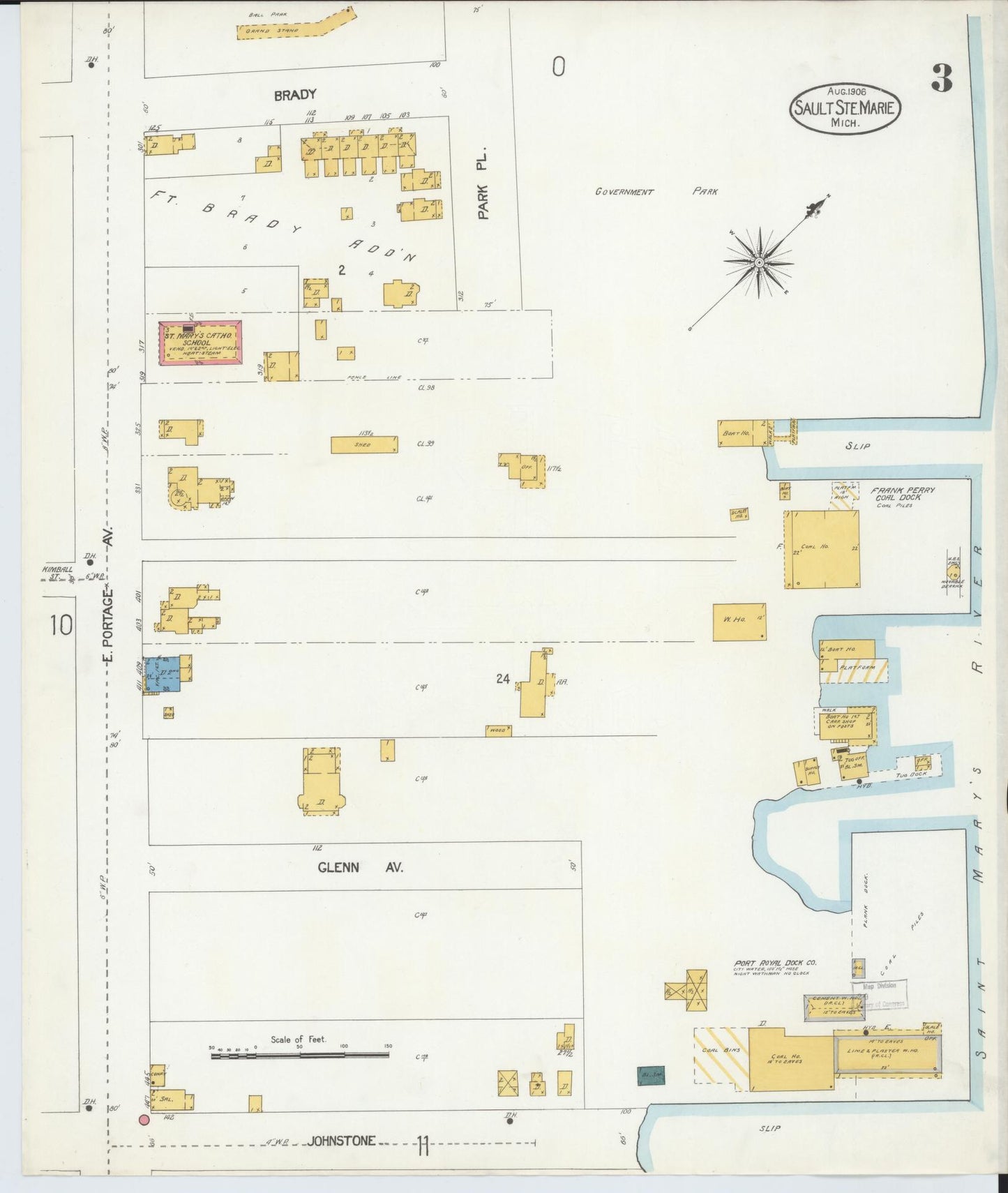 Sanborn Fire Insurance Map from Sault Sainte Marie, Chippewa County, Michigan (1906), Sheet #0003 - Complete Map Set gallery image, historic Sanborn map, vintage wall art, Michigan Michigan
