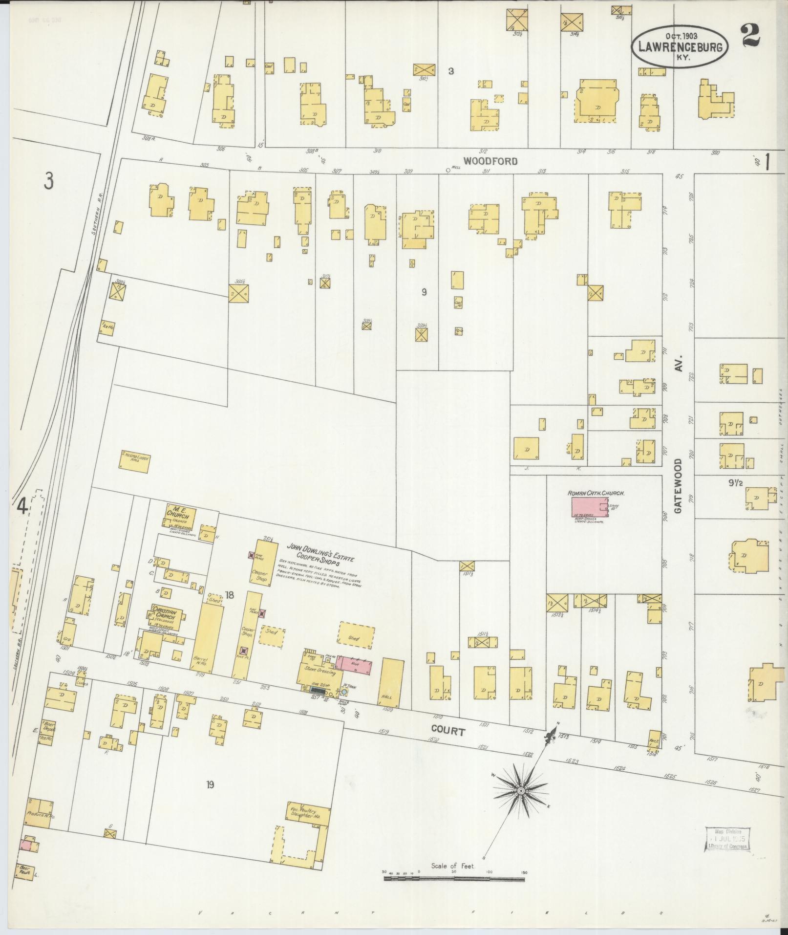 Sanborn Fire Insurance Map from Lawrenceburg, Anderson County, Kentucky (1903), Sheet #0002 - Historic Sanborn Fire Insurance Map Print, vintage old map wall art, antique decor, genealogy gift, Kentucky Kentucky map