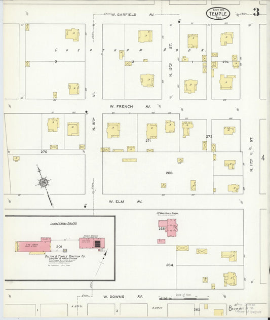 Sanborn Fire Insurance Map from Temple, Bell County, Texas (1915), Sheet #0003 - Historic Sanborn Fire Insurance Map Print, vintage old map wall art, antique decor, genealogy gift, Texas Texas map