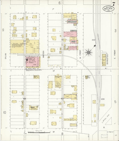 Sanborn Fire Insurance Map from Selma, Fresno County, California (1907), Sheet #0007 - Complete Map Set gallery image, historic Sanborn map, vintage wall art, California California