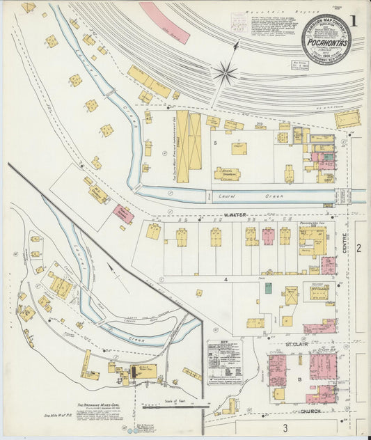 Sanborn Fire Insurance Map from Pocahontas, Tazewell County, Virginia (1903), Sheet #0001 - Historic Sanborn Fire Insurance Map Print, vintage old map wall art, antique decor, genealogy gift, Virginia Virginia map