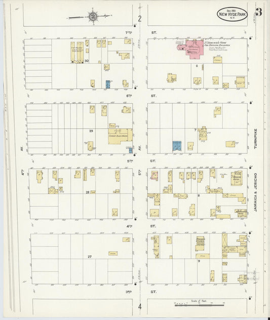 Sanborn Fire Insurance Map from New Hyde Park, Nassau County, New York (1910), Sheet #0003 - Historic Sanborn Fire Insurance Map Print, vintage old map wall art, antique decor, genealogy gift, New York New York map