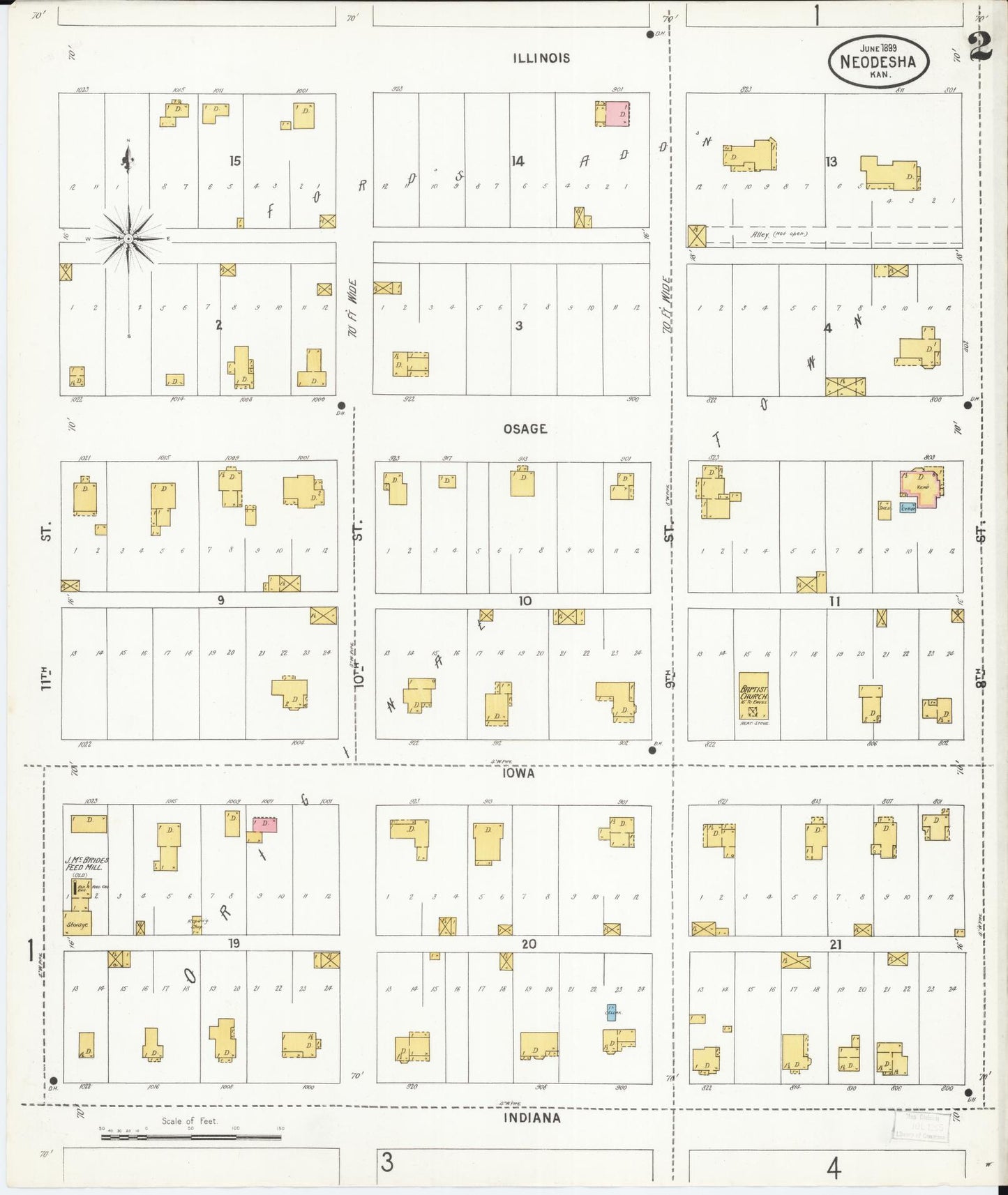 Sanborn Fire Insurance Map from Neodesha, Wilson County, Kansas (1899), Sheet #0002 - Complete Map Set gallery image, historic Sanborn map, vintage wall art, Kansas Kansas