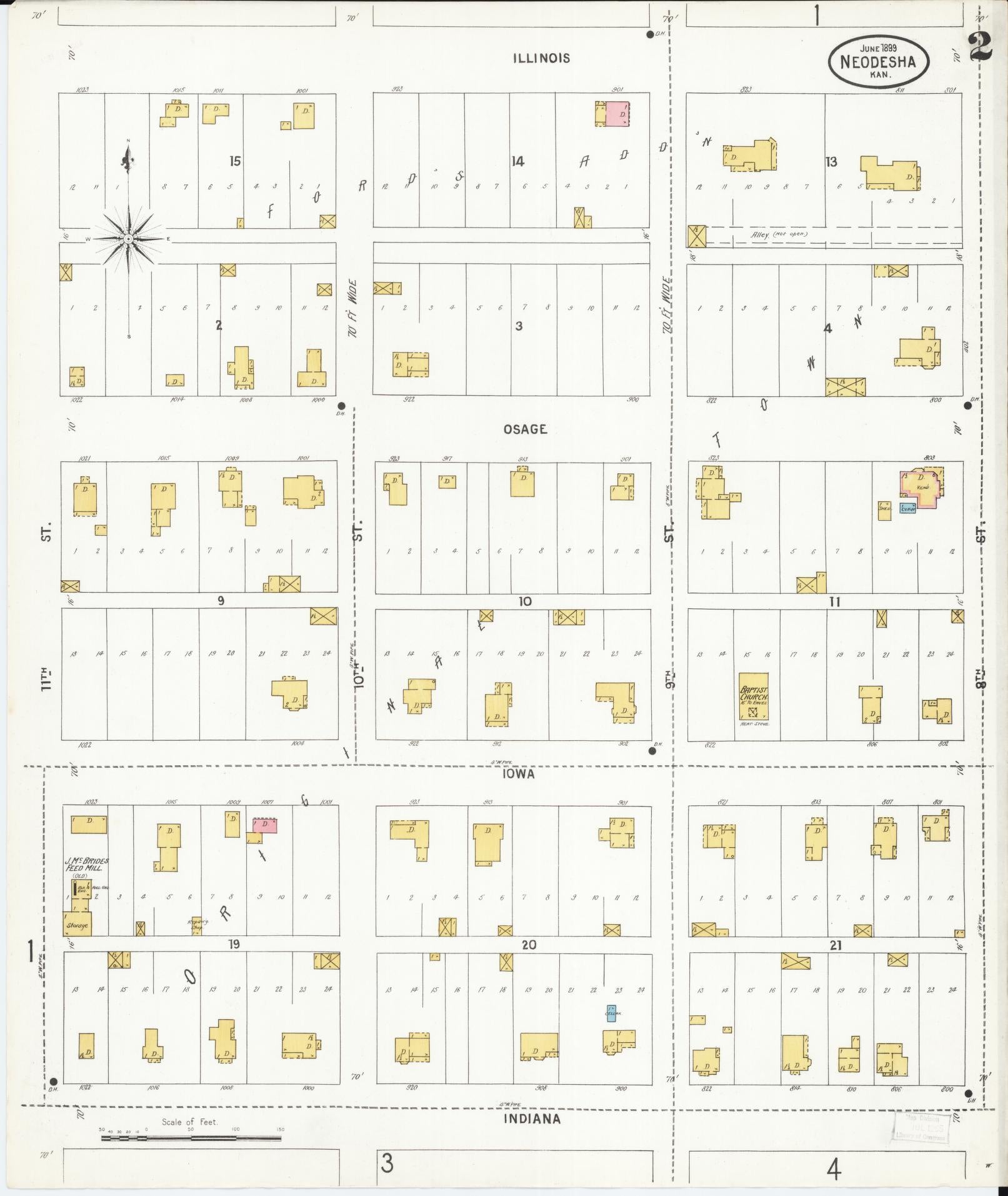 Sanborn Fire Insurance Map from Neodesha, Wilson County, Kansas (1899), Sheet #0002 - Complete Map Set gallery image, historic Sanborn map, vintage wall art, Kansas Kansas