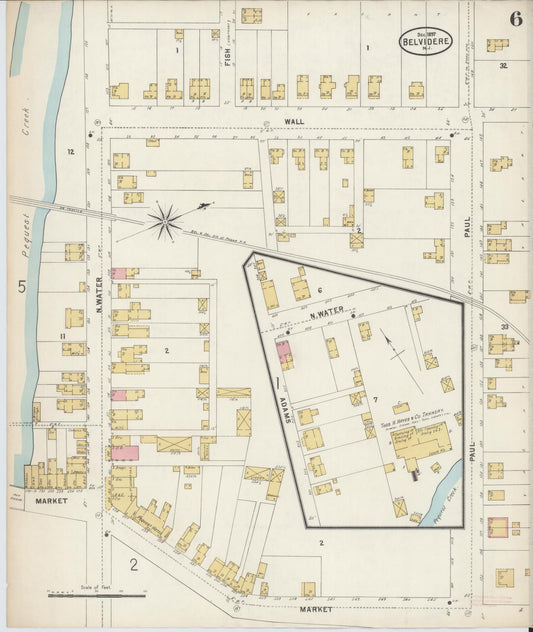 Sanborn Fire Insurance Map from Belvidere, Warren County, New Jersey (1897), Sheet #0006 - Historic Sanborn Fire Insurance Map Print, vintage old map wall art, antique decor, genealogy gift, New Jersey New Jersey map