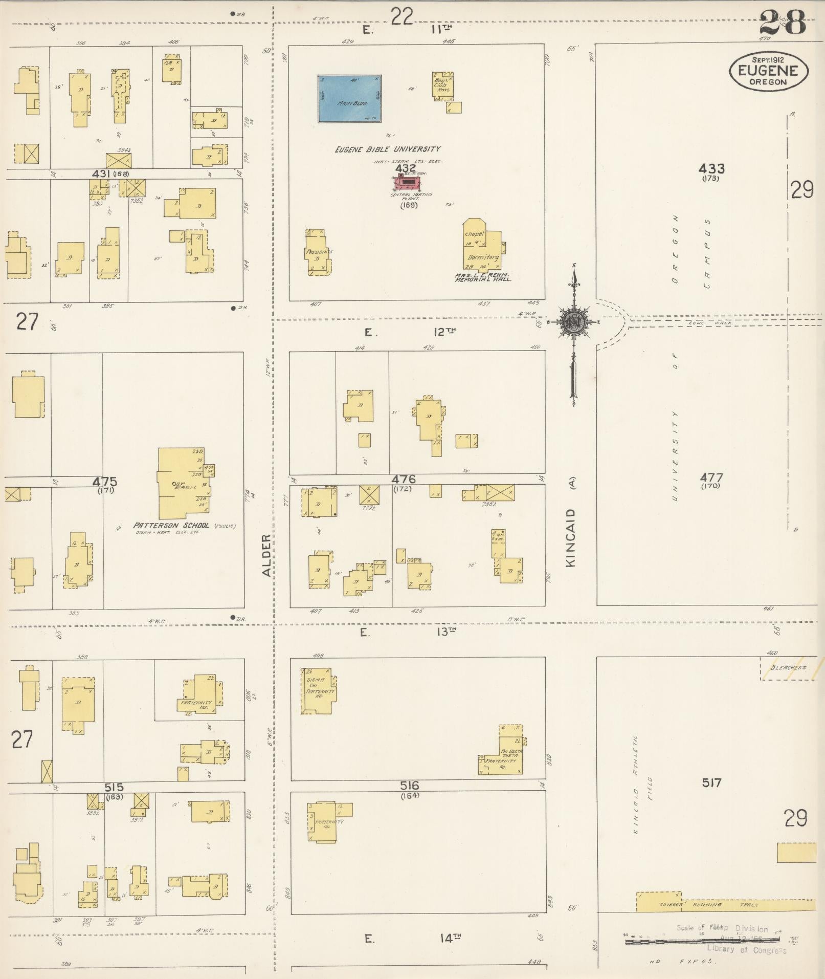 Sanborn Fire Insurance Map from Eugene, Lane County, Oregon (1912), Sheet #0028 - Historic Sanborn Fire Insurance Map Print, vintage old map wall art, antique decor, genealogy gift, Oregon Oregon map