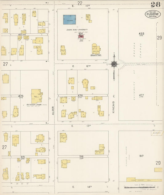 Sanborn Fire Insurance Map from Eugene, Lane County, Oregon (1912), Sheet #0028 - Historic Sanborn Fire Insurance Map Print, vintage old map wall art, antique decor, genealogy gift, Oregon Oregon map