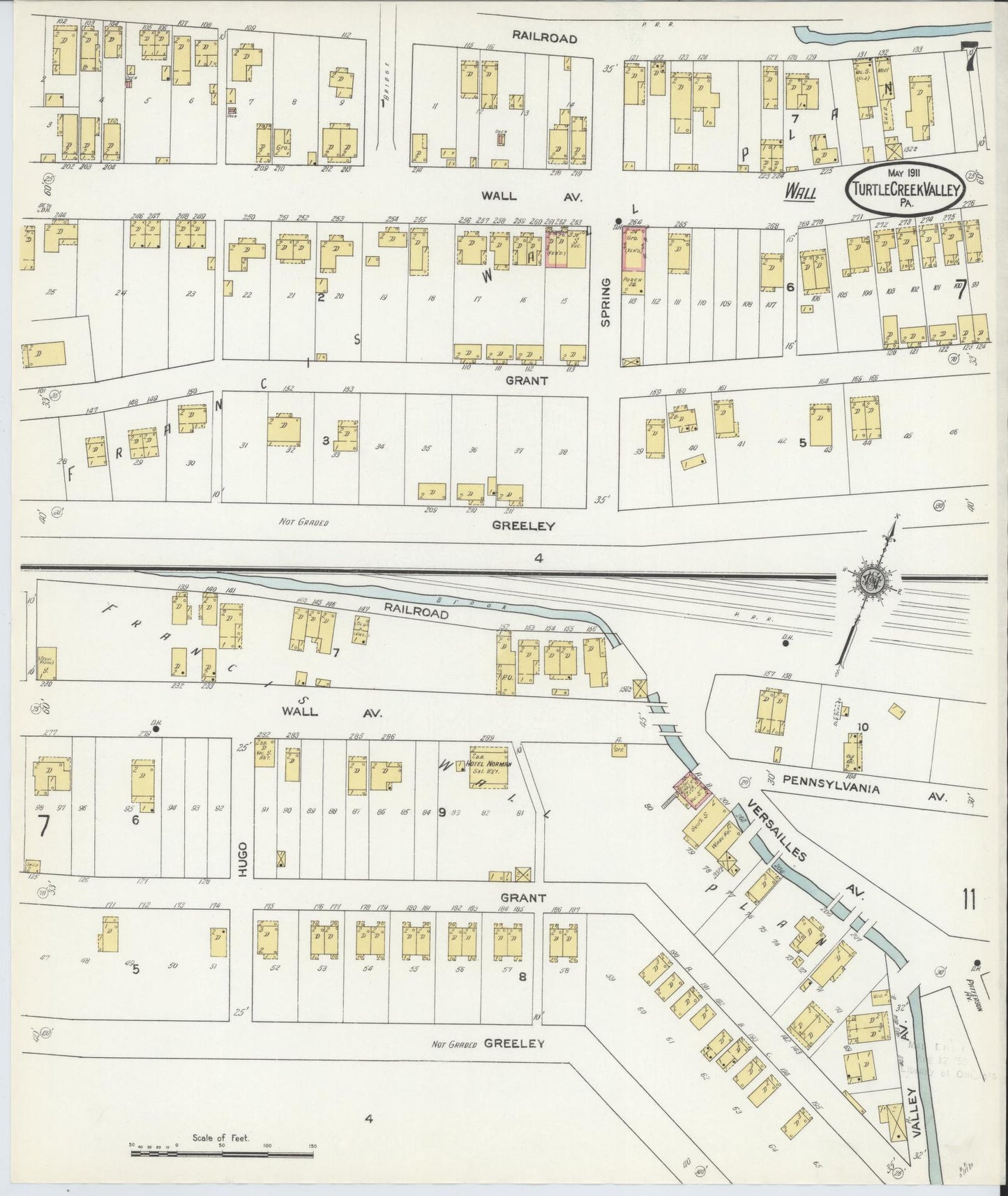 Sanborn Fire Insurance Map from Turtle Creek Valley, Allegheny County, Pennsylvania (1911), Sheet #0007 - Historic Sanborn Fire Insurance Map Print, vintage old map wall art, antique decor, genealogy gift, Pennsylvania Pennsylvania map