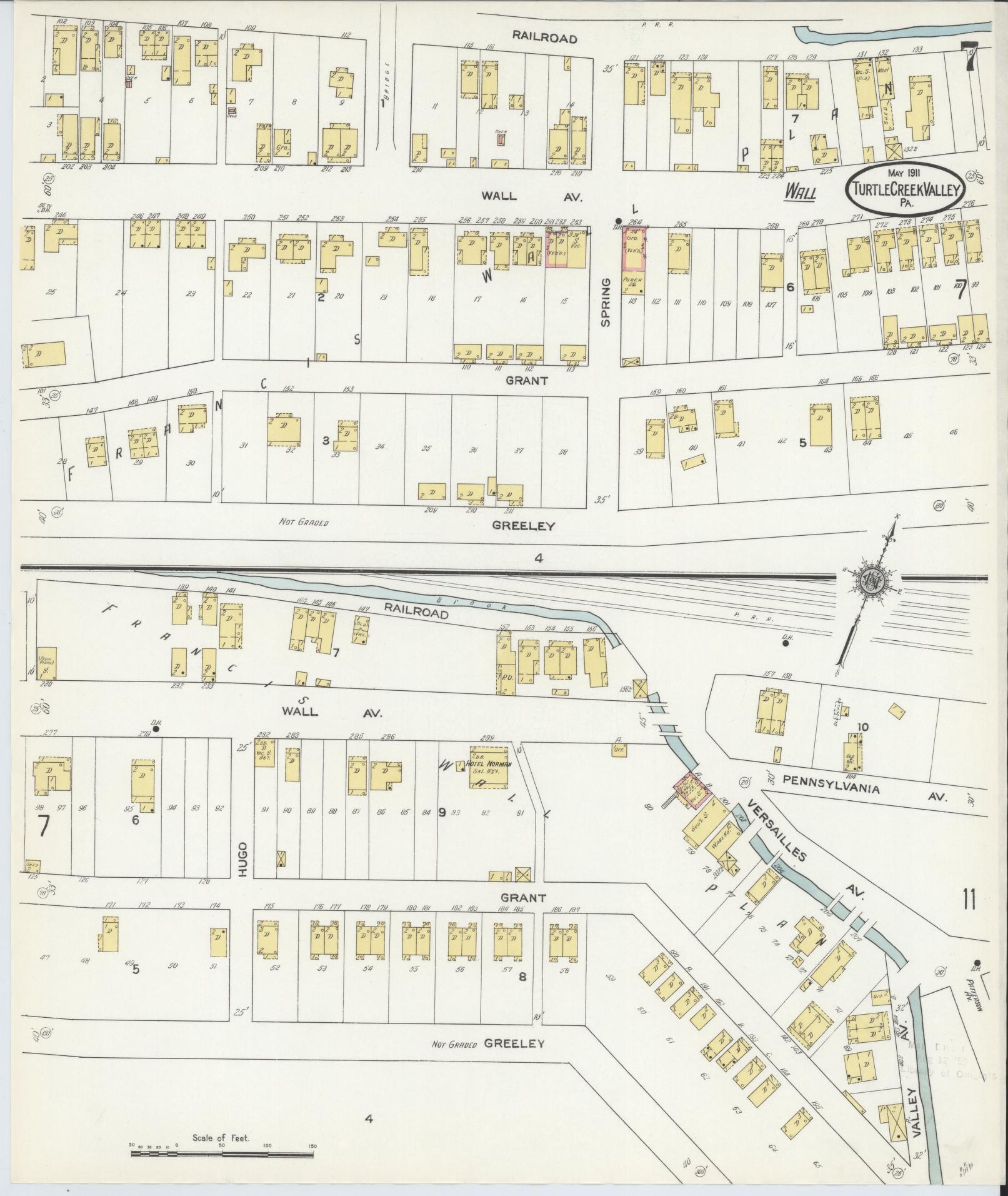 Sanborn Fire Insurance Map from Turtle Creek Valley, Allegheny County, Pennsylvania (1911), Sheet #0007 - Historic Sanborn Fire Insurance Map Print, vintage old map wall art, antique decor, genealogy gift, Pennsylvania Pennsylvania map