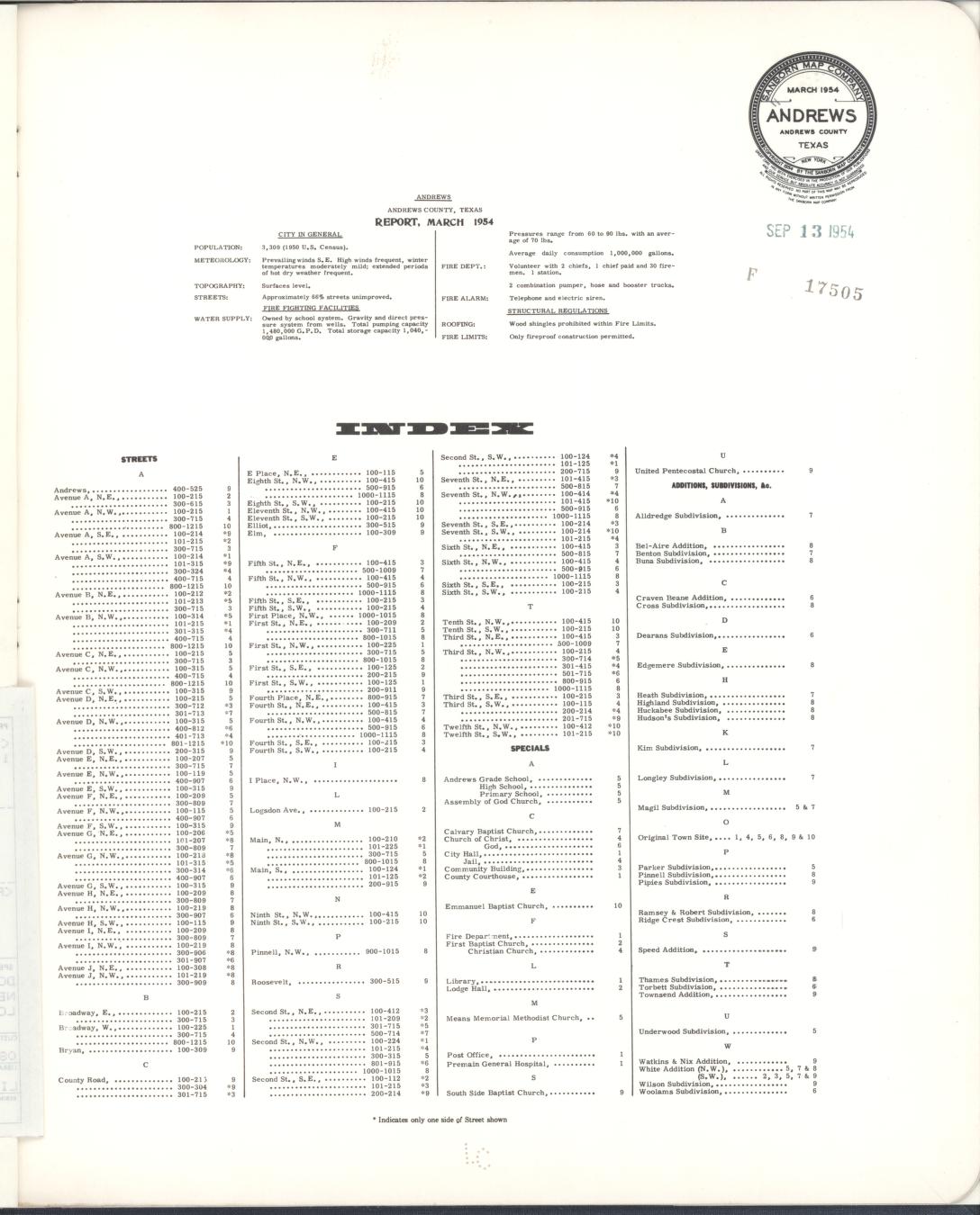 Sanborn Fire Insurance Map from Andrews, Andrews County, Texas. (1954) – Historic Sanborn Fire Insurance Map Print