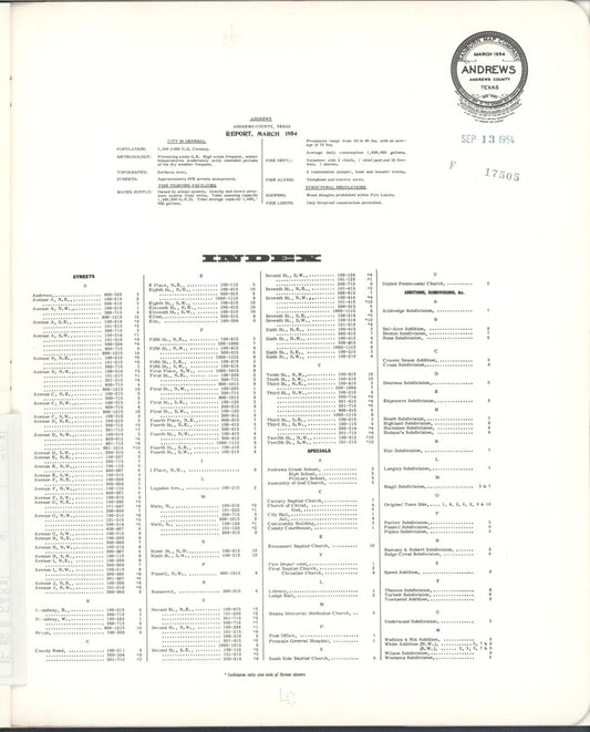 Sanborn Fire Insurance Map from Andrews, Andrews County, Texas. (1954) – Historic Sanborn Fire Insurance Map Print