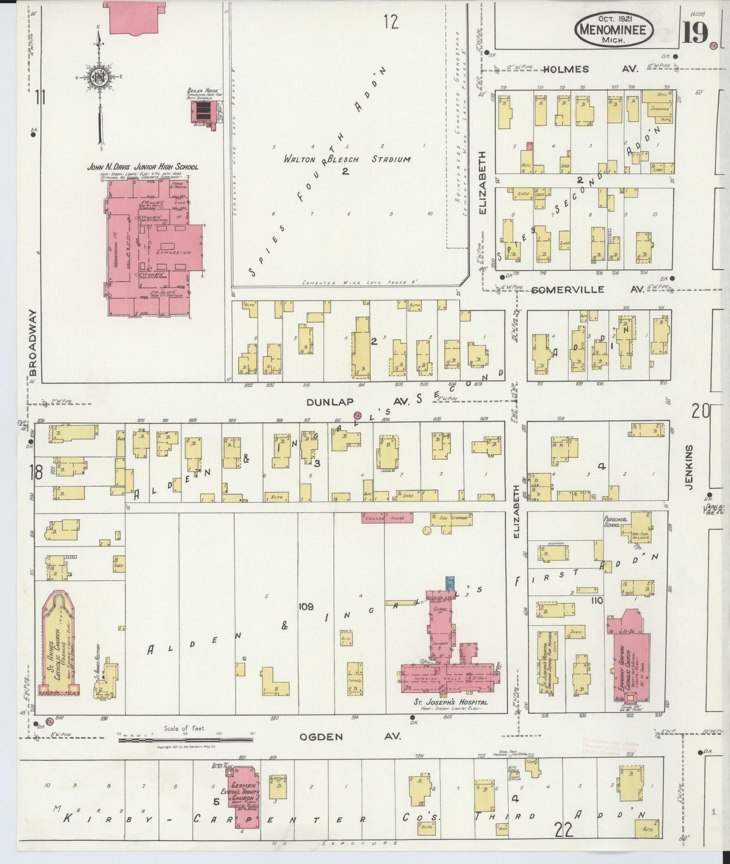 Sanborn Fire Insurance Map from Menominee, Menominee County, Michigan (1921), Sheet #0019 - Complete Map Set gallery image, historic Sanborn map, vintage wall art, Michigan Michigan