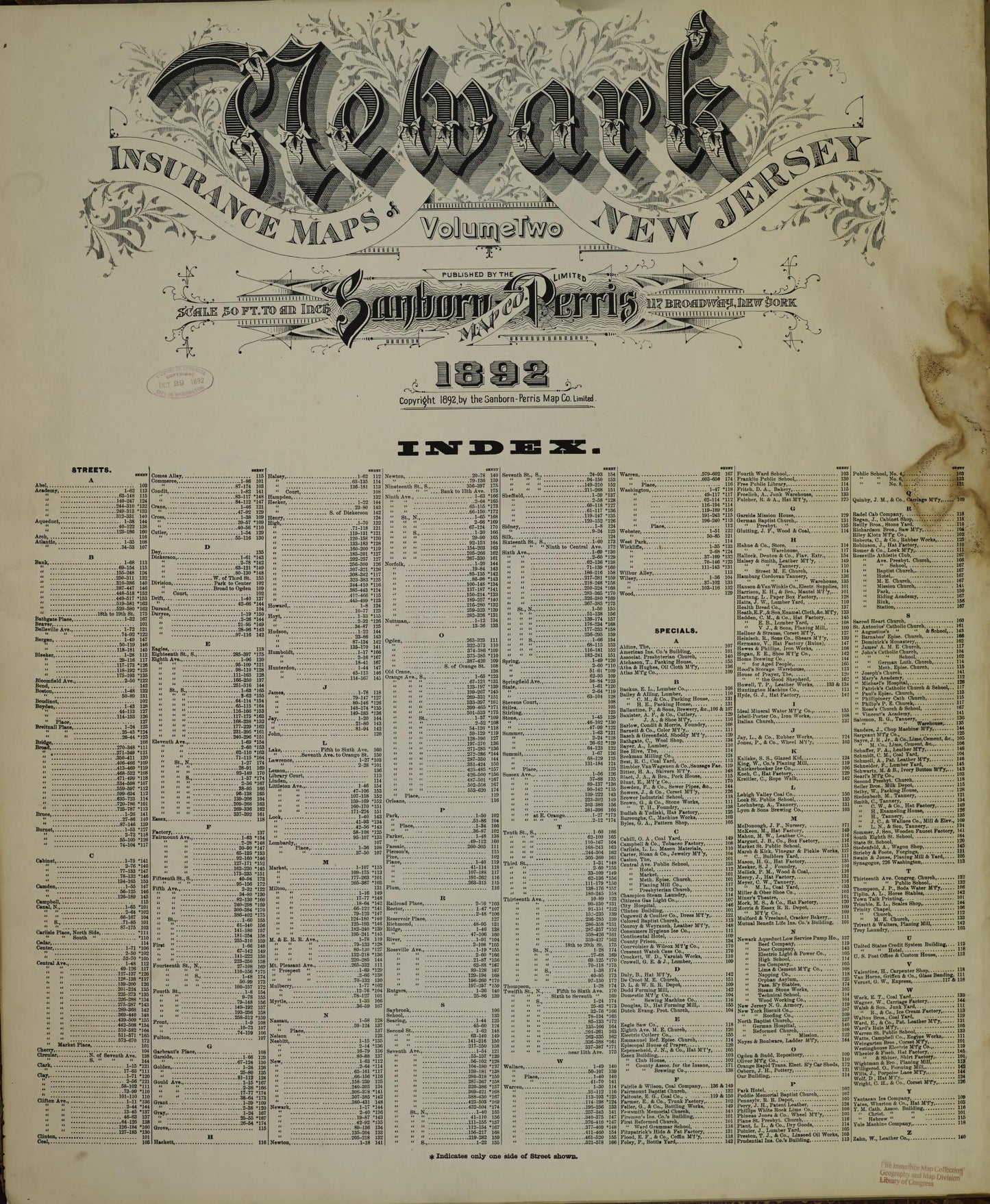 Sanborn Fire Insurance Map from Newark, Essex County, New Jersey (1892), Sheet #0001 - Historic Sanborn Fire Insurance Map Print, vintage old map wall art, antique decor, genealogy gift, New Jersey New Jersey map