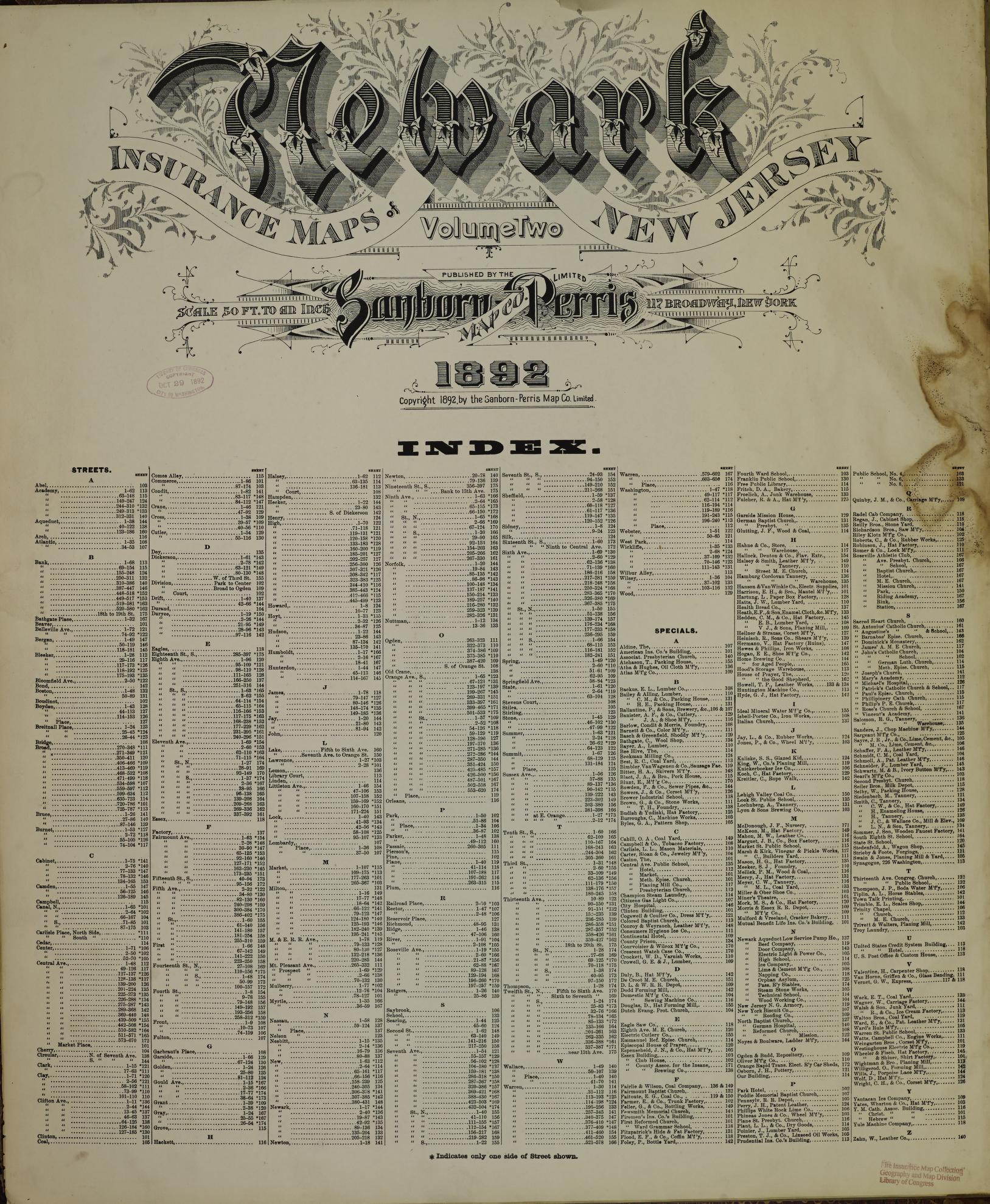 Sanborn Fire Insurance Map from Newark, Essex County, New Jersey (1892), Sheet #0001 - Historic Sanborn Fire Insurance Map Print, vintage old map wall art, antique decor, genealogy gift, New Jersey New Jersey map