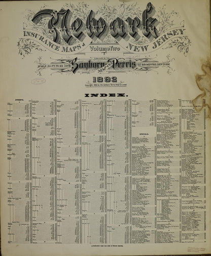Sanborn Fire Insurance Map from Newark, Essex County, New Jersey (1892), Sheet #0001 - Historic Sanborn Fire Insurance Map Print, vintage old map wall art, antique decor, genealogy gift, New Jersey New Jersey map