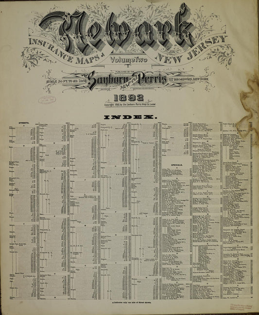 Sanborn Fire Insurance Map from Newark, Essex County, New Jersey (1892), Sheet #0001 - Historic Sanborn Fire Insurance Map Print, vintage old map wall art, antique decor, genealogy gift, New Jersey New Jersey map