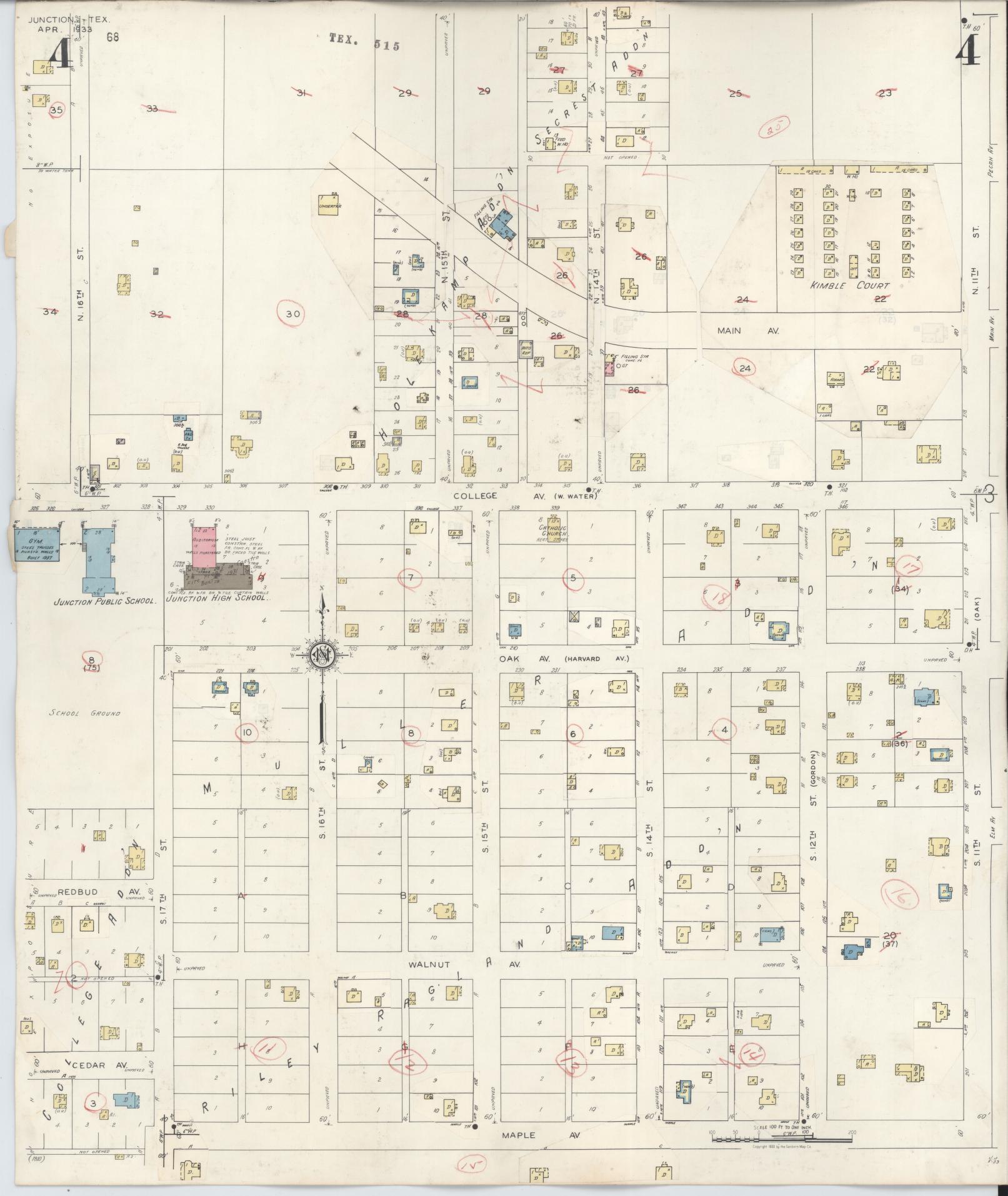 Sanborn Fire Insurance Map from Junction, Kimble County, Texas (1942), Sheet #0004 - Historic Sanborn Fire Insurance Map Print, vintage old map wall art, antique decor, genealogy gift, Texas Texas map
