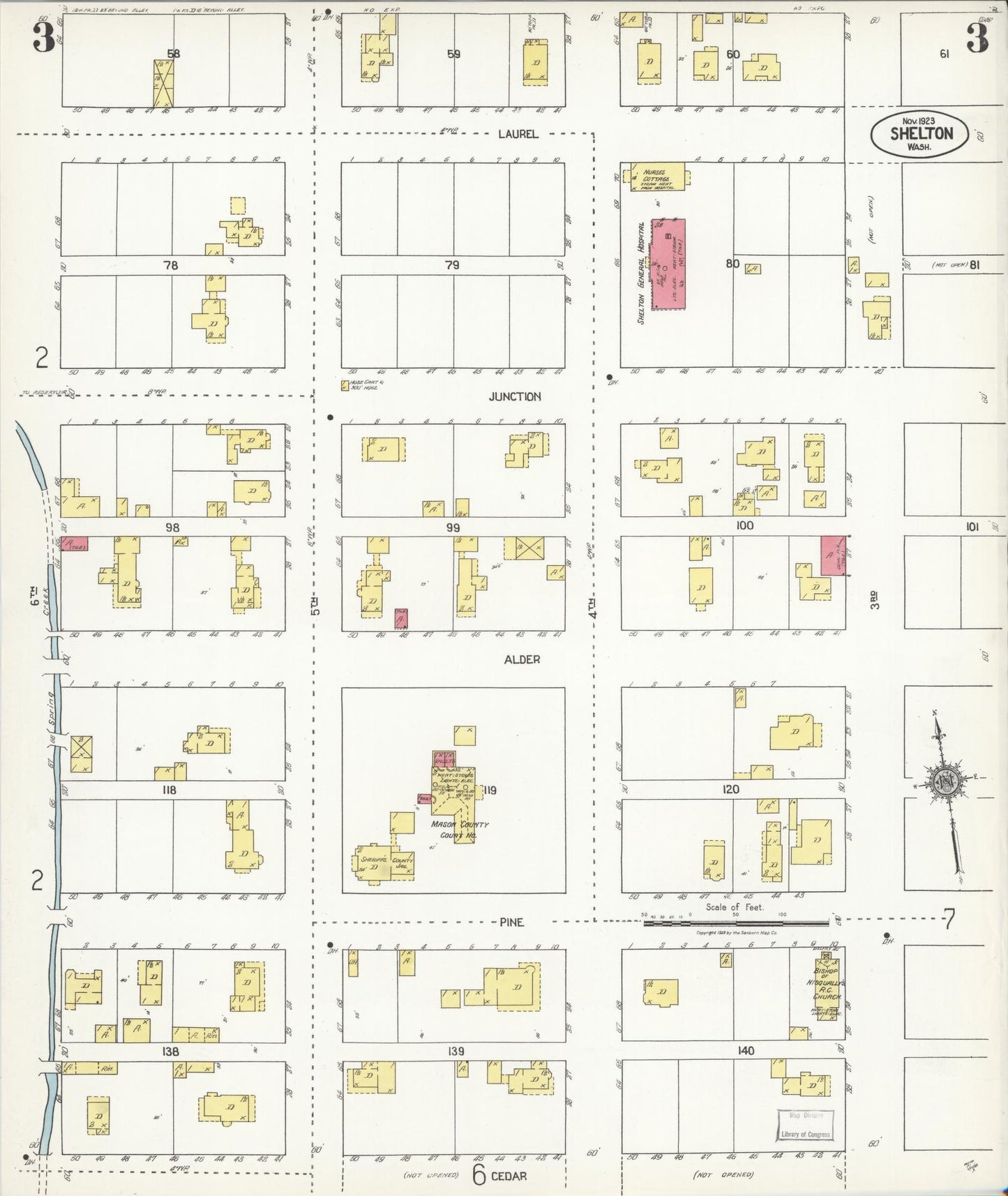 Sanborn Fire Insurance Map from Shelton, Mason County, Washington (1923), Sheet #0003 - Complete Map Set gallery image, historic Sanborn map, vintage wall art, Washington Washington