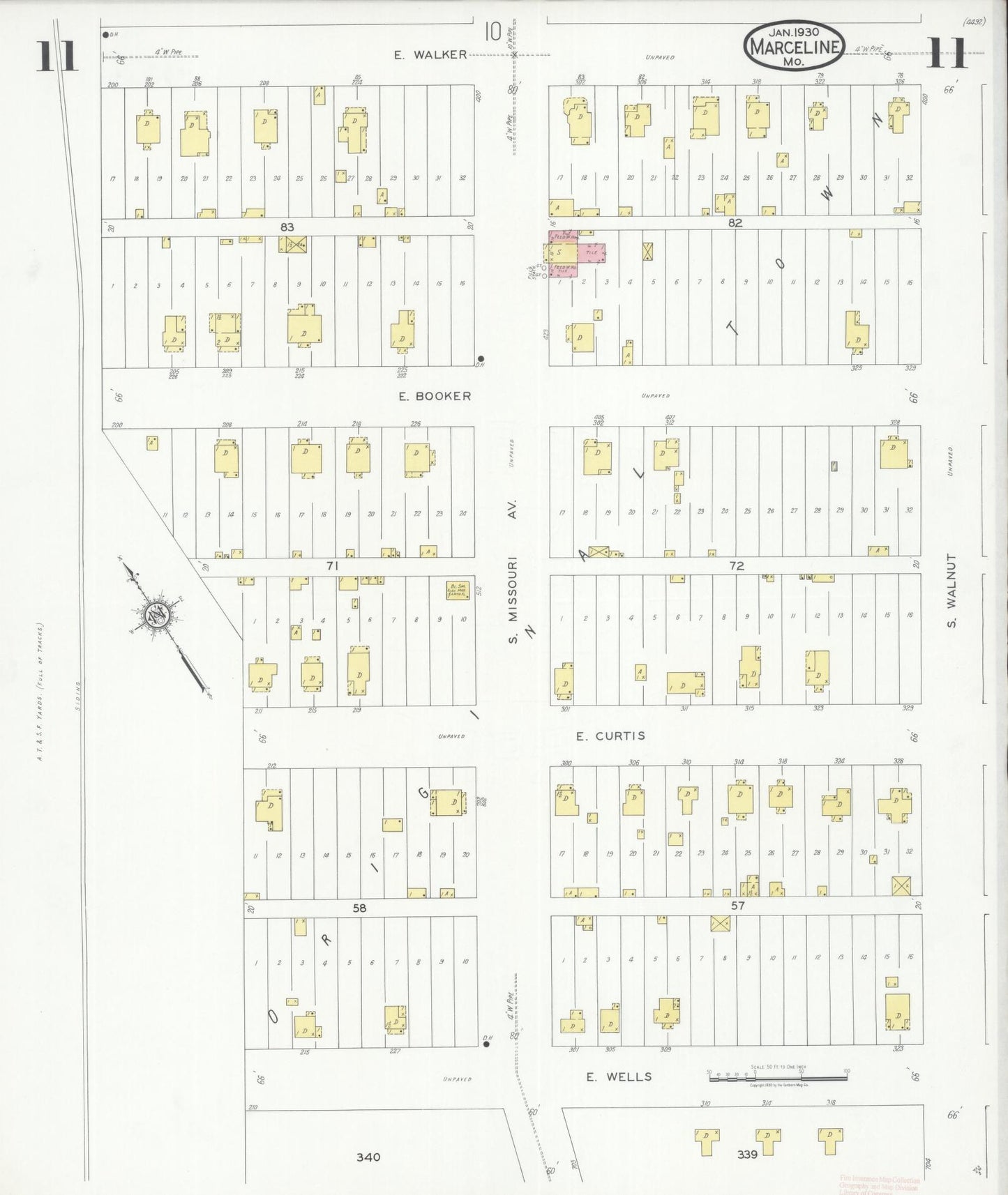 Sanborn Fire Insurance Map from Marceline, Linn County, Missouri (1930), Sheet #0011 - Historic Sanborn Fire Insurance Map Print, vintage old map wall art, antique decor, genealogy gift, Missouri Missouri map