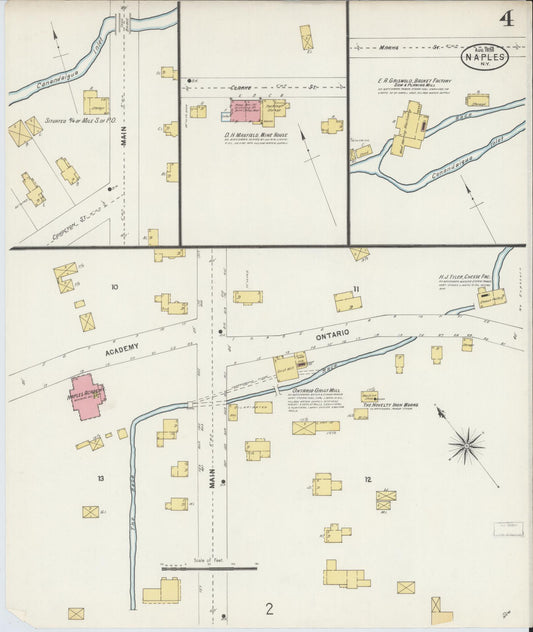 Sanborn Fire Insurance Map from Naples, Ontario County, New York (1898), Sheet #0004 - Historic Sanborn Fire Insurance Map Print, vintage old map wall art, antique decor, genealogy gift, New York New York map